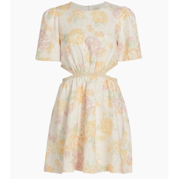 Wayf Plaza Cut-Out Minidress Yellow Garden Party Floral Feminine Sz XL Cocktail - Picture 1 of 13